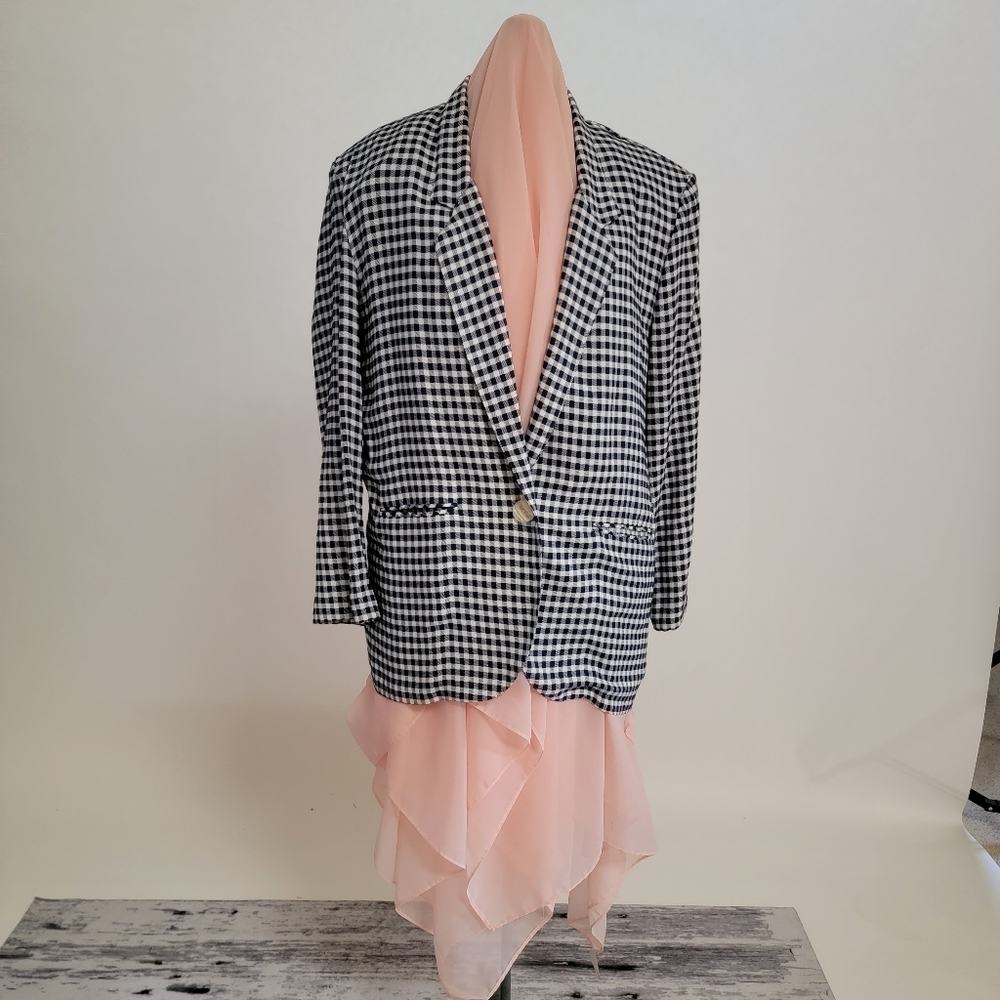 STAK Navy Blue & White Checked Oversized Blazer